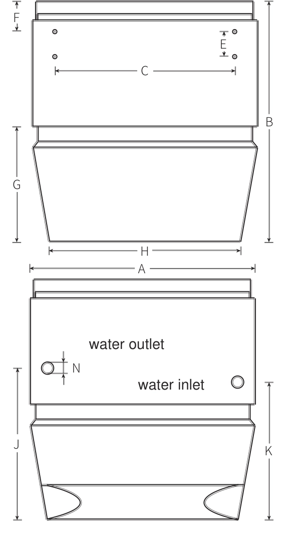 Dimensional drawing of the Mycond OXA-D unit with A&ndash;N callouts