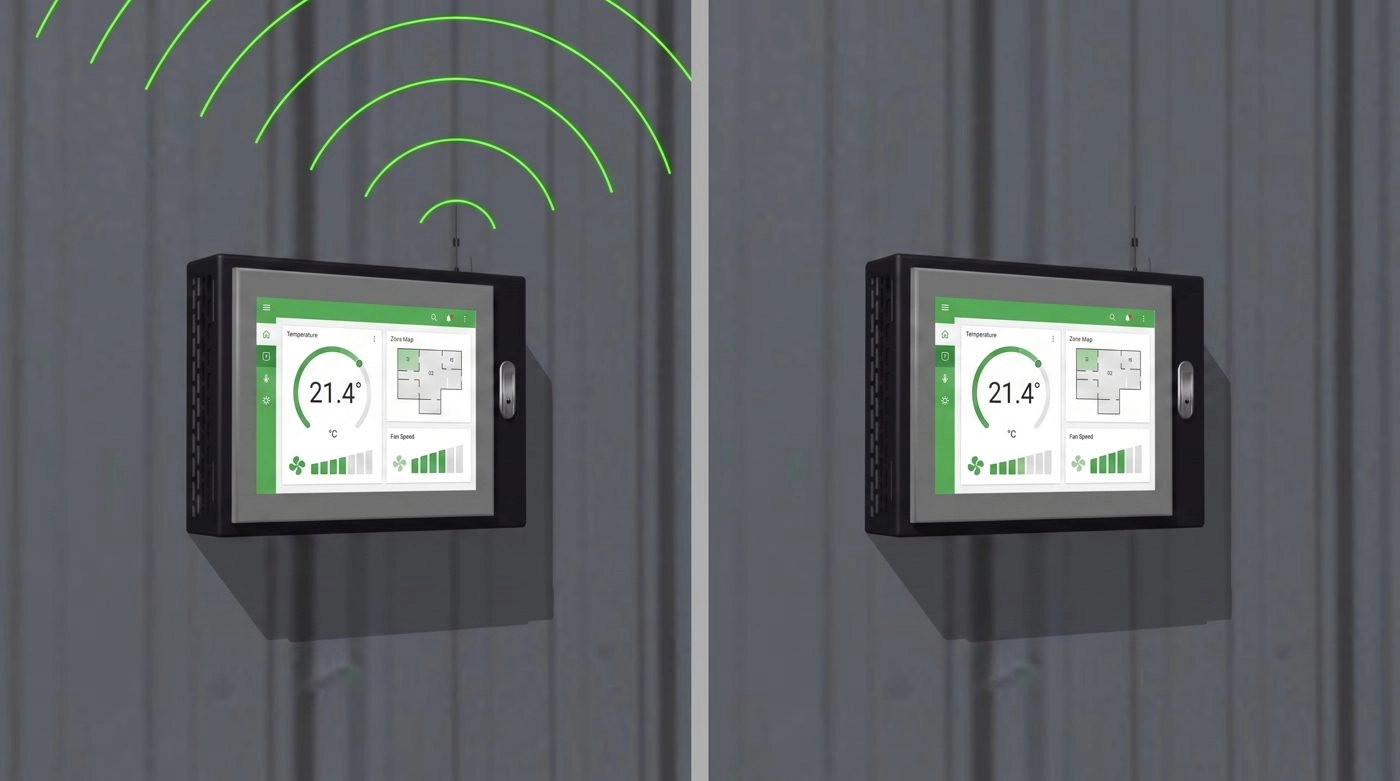 Mycond OXA wireless control system with OXA-V terminal and OXA-T2 sensors