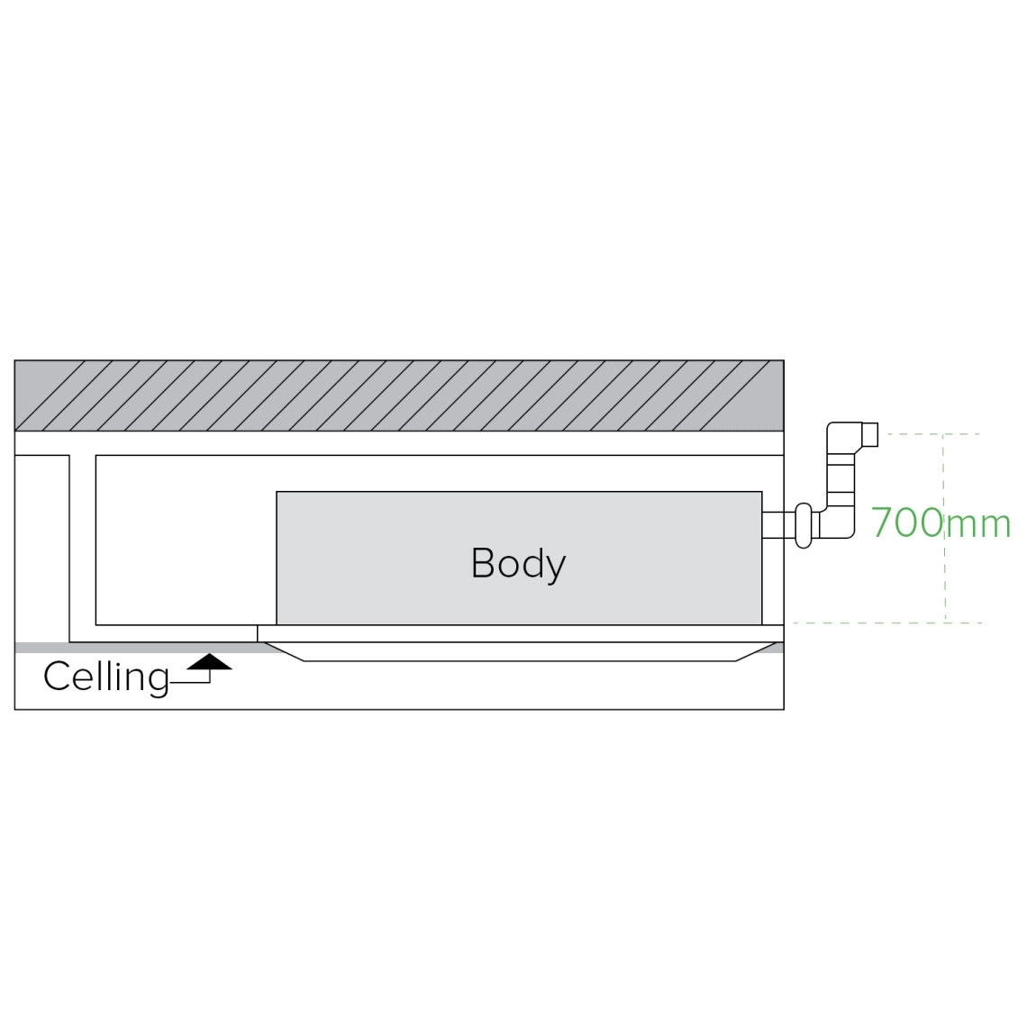 Ceiling installation view of a 4-way cassette system.