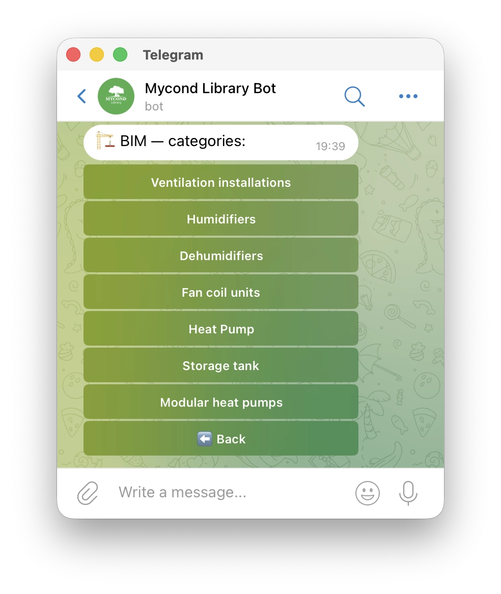 Mycond Telegram bot — BIM category selection