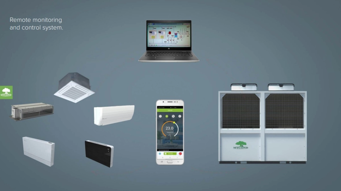Remote monitoring system for modular heat pump highlighted.