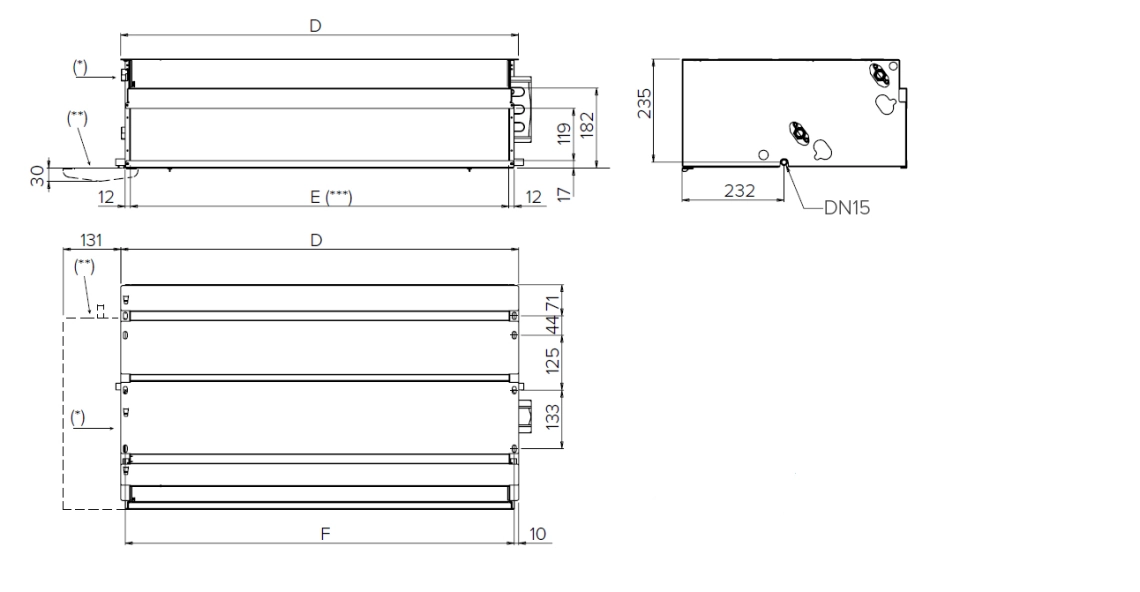 Diagram illustrating the airflow paths in the HPL series duct units.