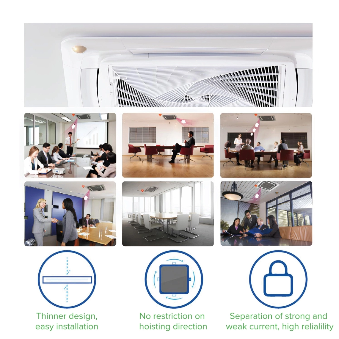 A ceiling cassette air conditioning unit providing efficient air distribution.