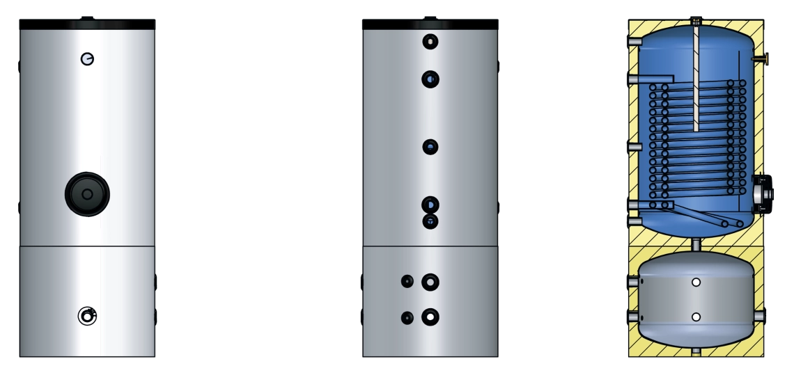 The image shows the insulated design of a combined storage tank.
