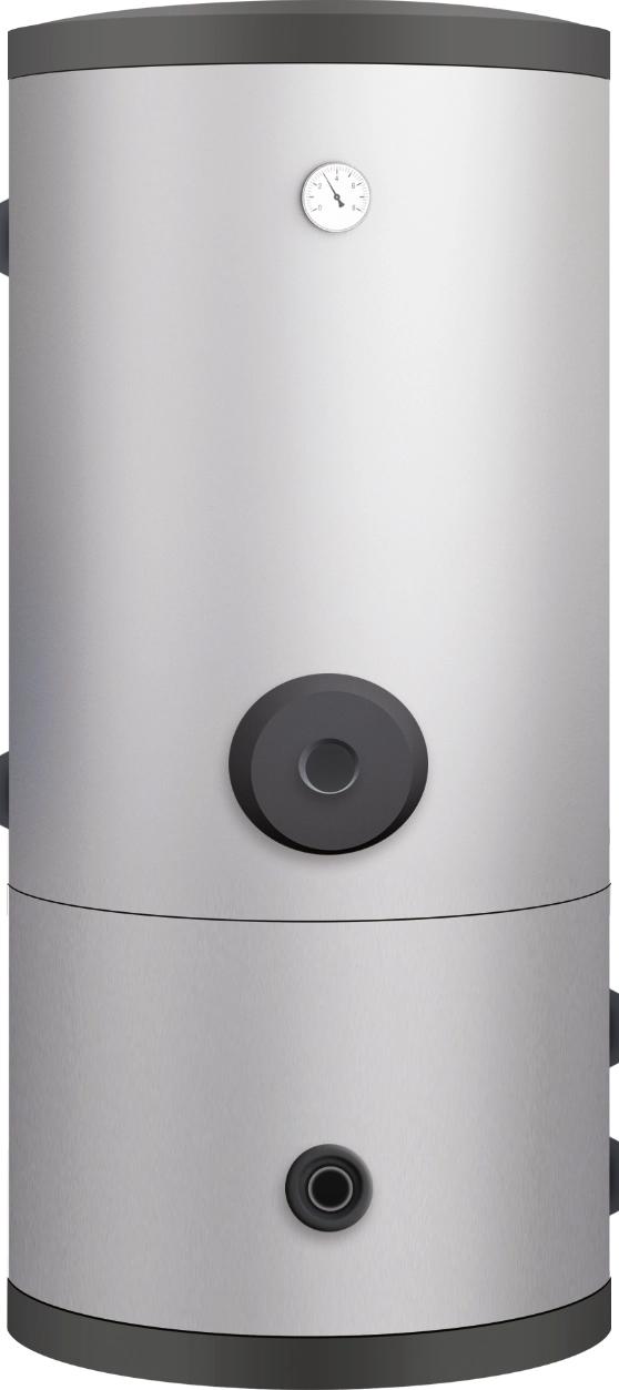 Combined storage tank for heating and cooling systems with large heat exchange area.