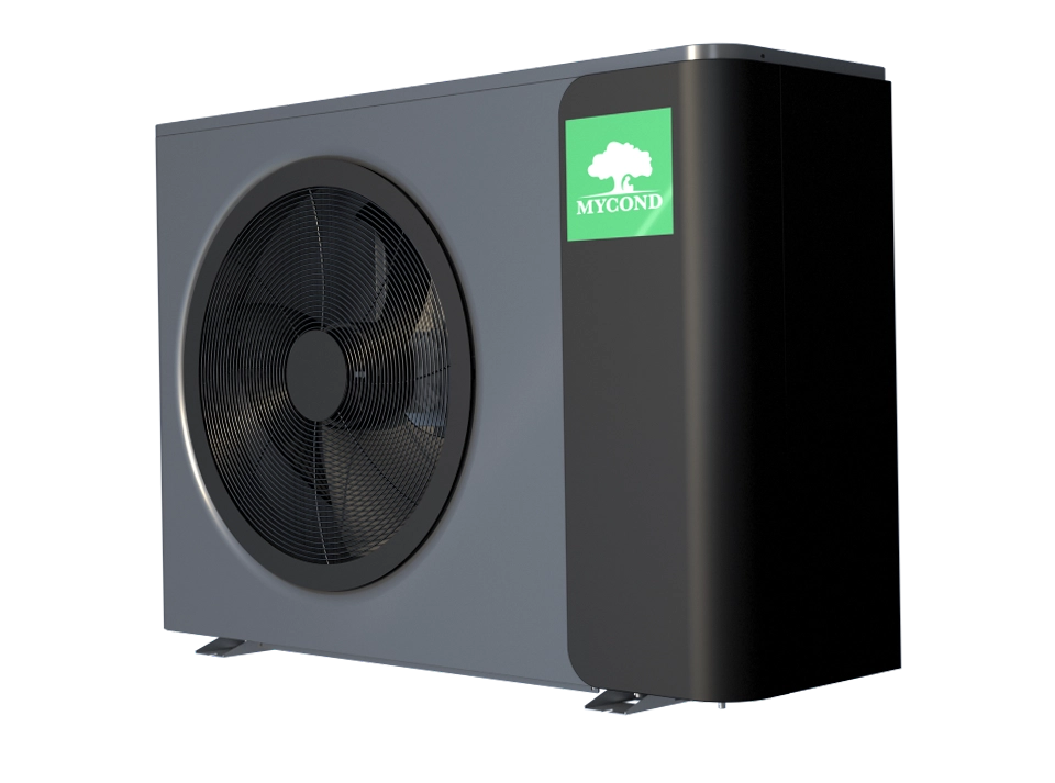 Modern monoblock heat pump displayed on a white background.