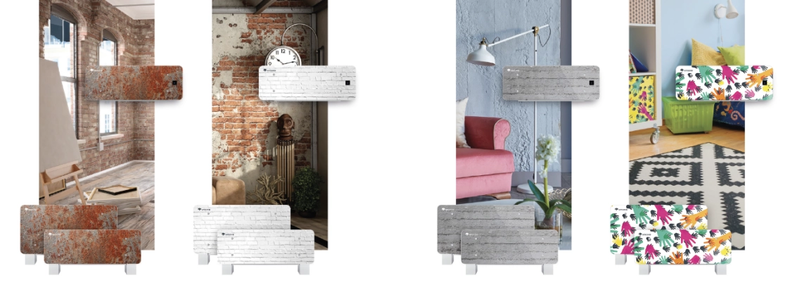 Ultra-thin designer wall-mounted fan coil unit with elegant glass panel, ideal for space-saving and modern interiors.