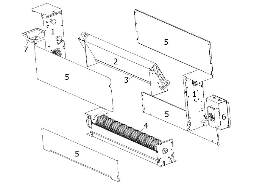 Ultra-thin fan coil unit with glass front panel for efficient space-saving installation.