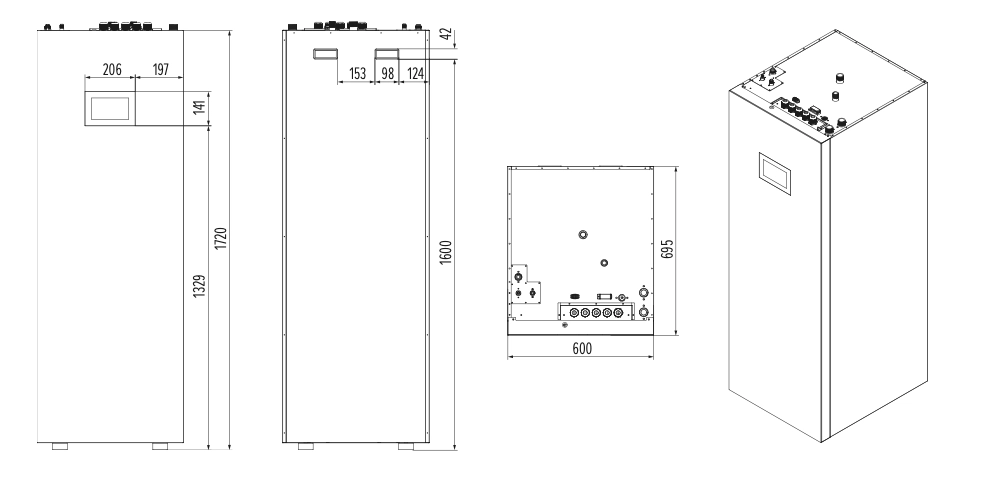 Dimensions of the BeeSmart split heat pump model MHCS 035 DTS.
