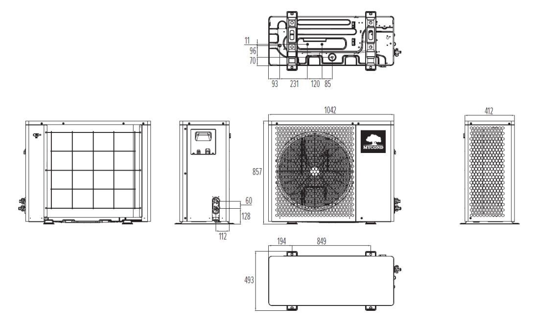 Compact outdoor unit of BeeHeat heat pump series with 16.2 kW capacity.
