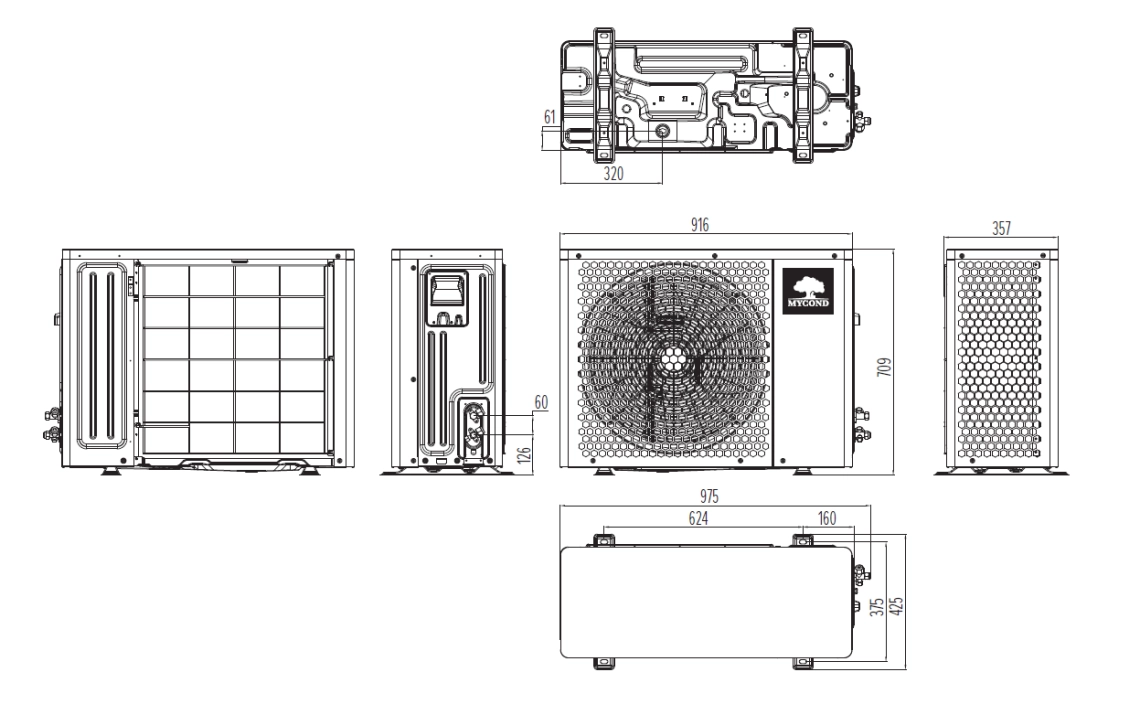 Compact outdoor unit for split system heat pump with 16.2 kW capacity, designed for efficient and economical heating.