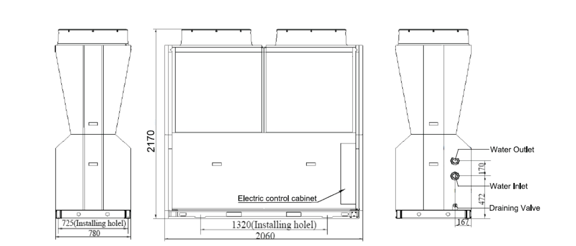 Dimensions diagram of Mycond Inverter Pro MCU-065YHDD for compact design specifications.