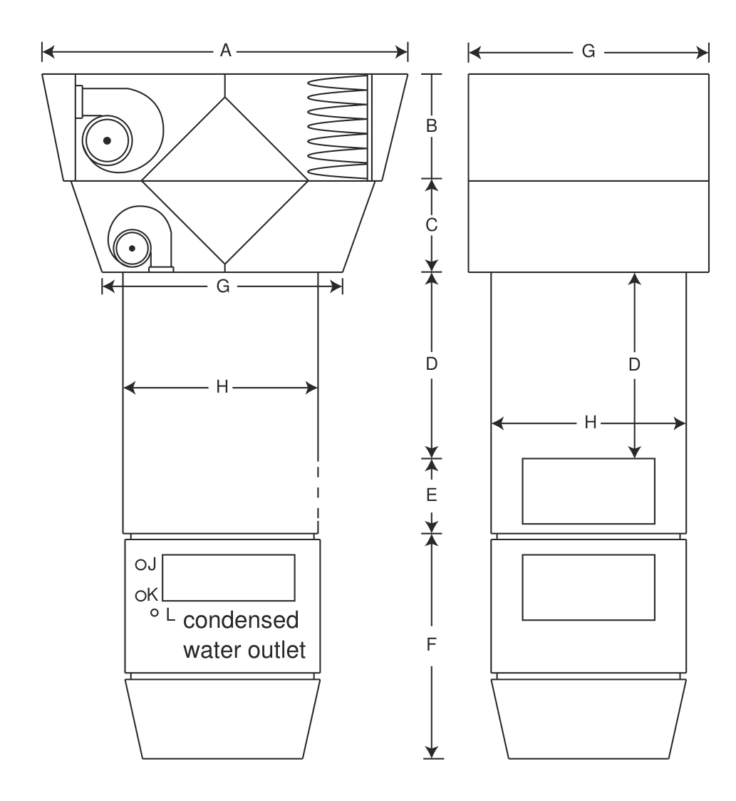 Dimensional drawing of the Mycond OXA-AR unit with callouts