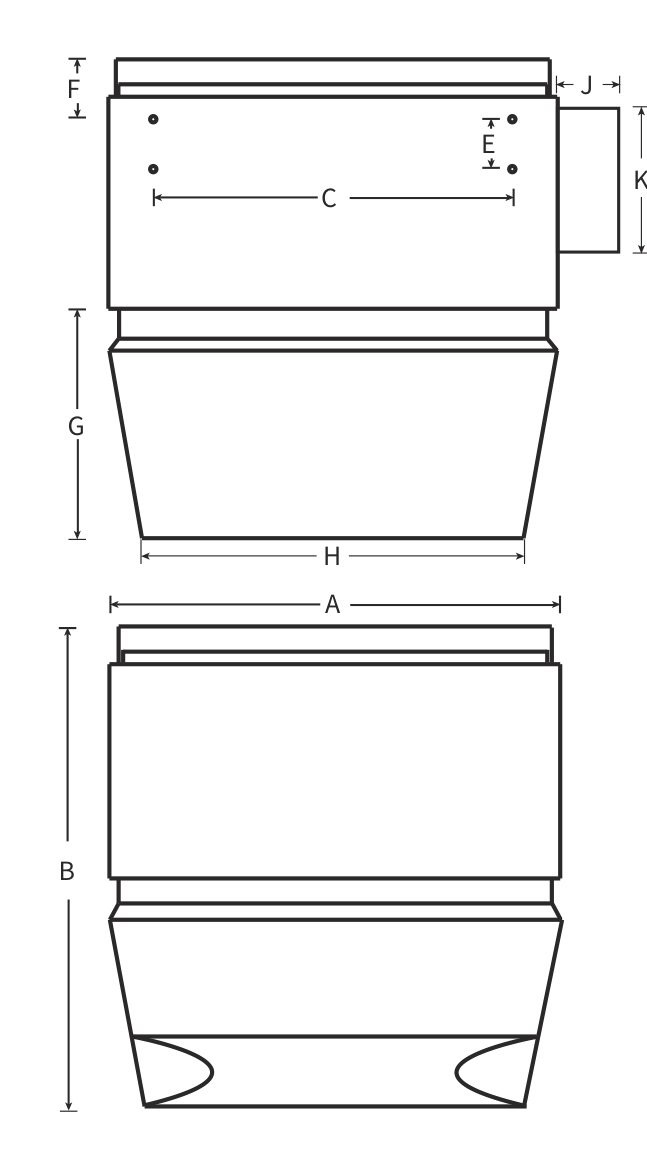Dimensional drawing of the Mycond OXA-ED electric unit with callouts