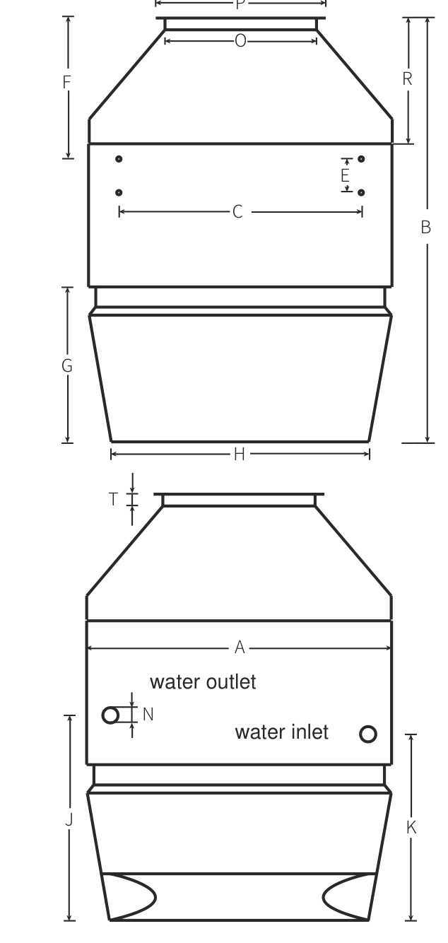 Dimensional drawing of the Mycond OXA-FD unit with callouts