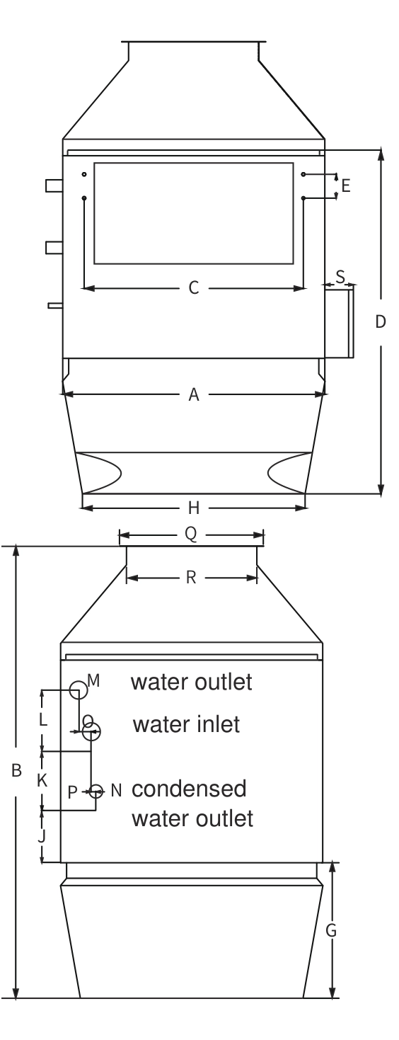 Dimensional drawing of the Mycond OXA-FK unit with callouts