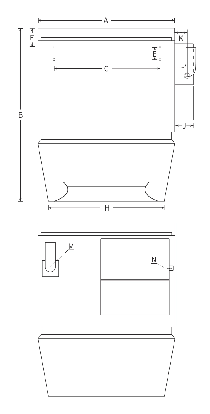 Dimensional drawing of the Mycond OXA-GD gas-fired unit with callouts