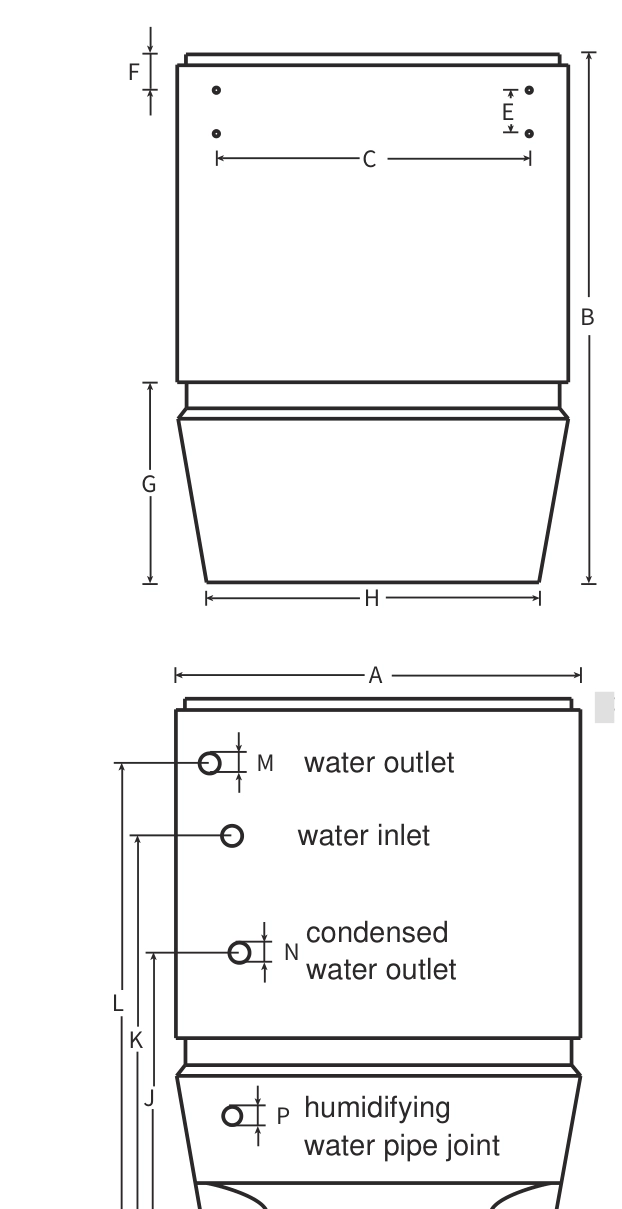 Dimensional drawing of the Mycond OXA-HK unit with callouts