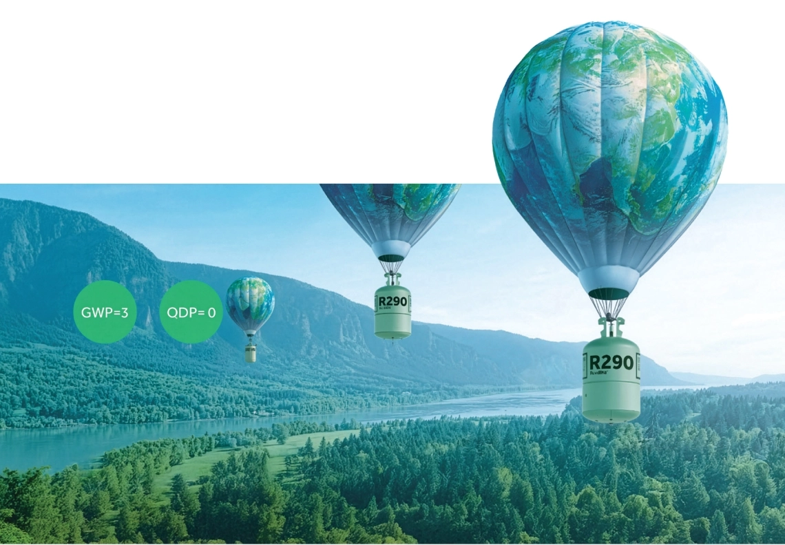 Mycond Aquaterra series eco-friendly R290 refrigerant with low GWP=3 and zero ODP for carbon neutrality