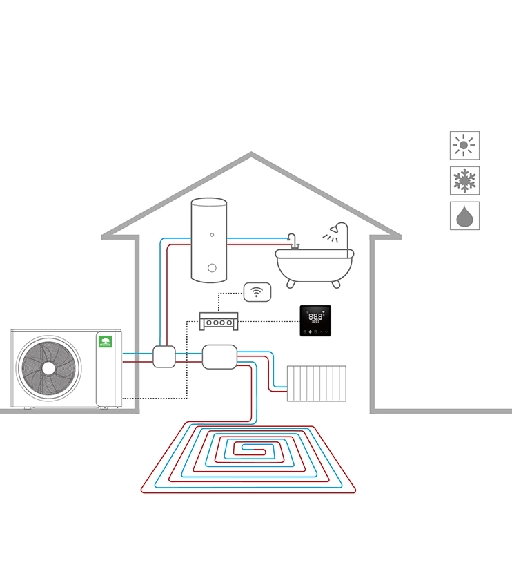 Modern monoblock heat pump for efficient heating and cooling.