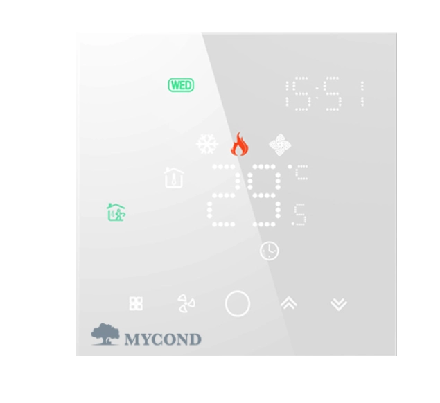 The display interface of the Mycond Block fan coil thermostat.