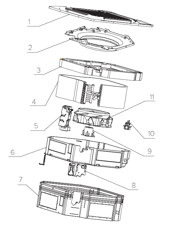 Schematic drawing of 4-way cassette fan coil units from the MCFK-T2 series.