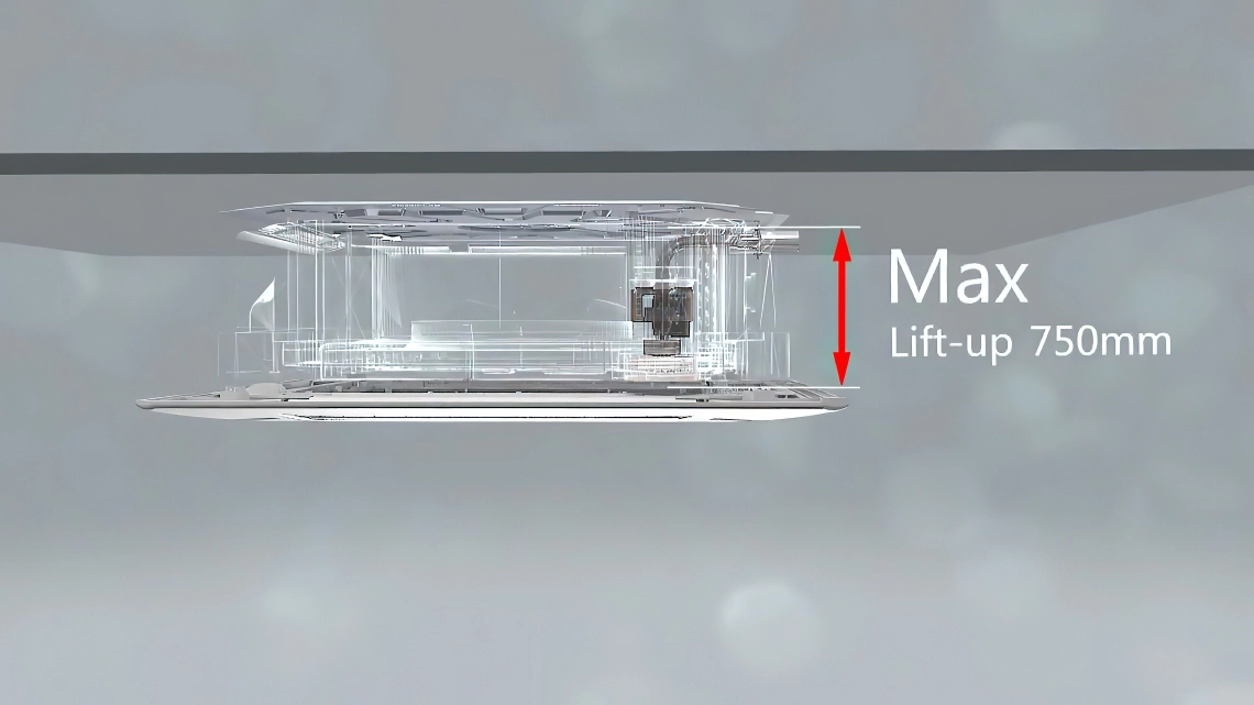 Compact 4-way cassette air conditioning unit for efficient airflow distribution.