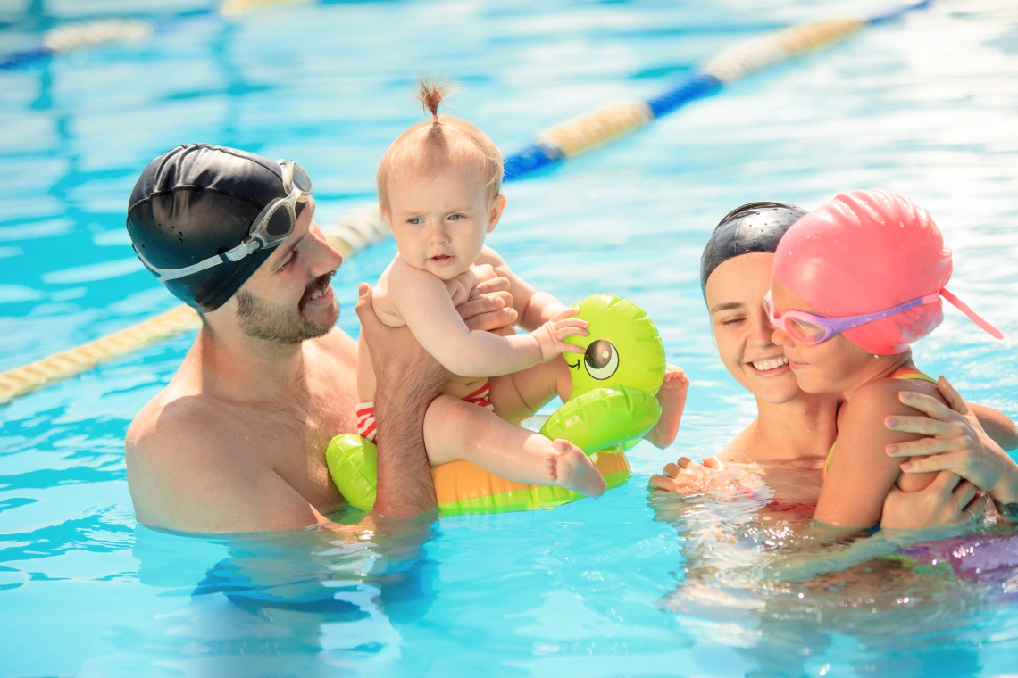 family in the pool