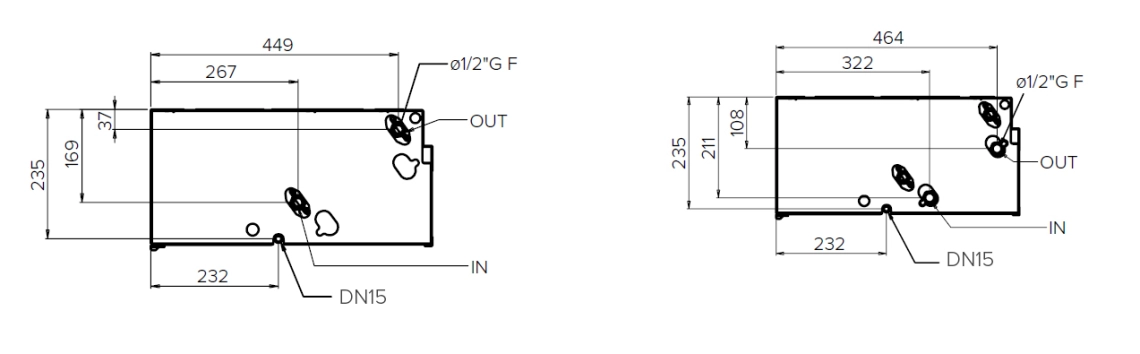 Diagram of HPL series fan coil unit with multiple air flow capacities and configuration options.