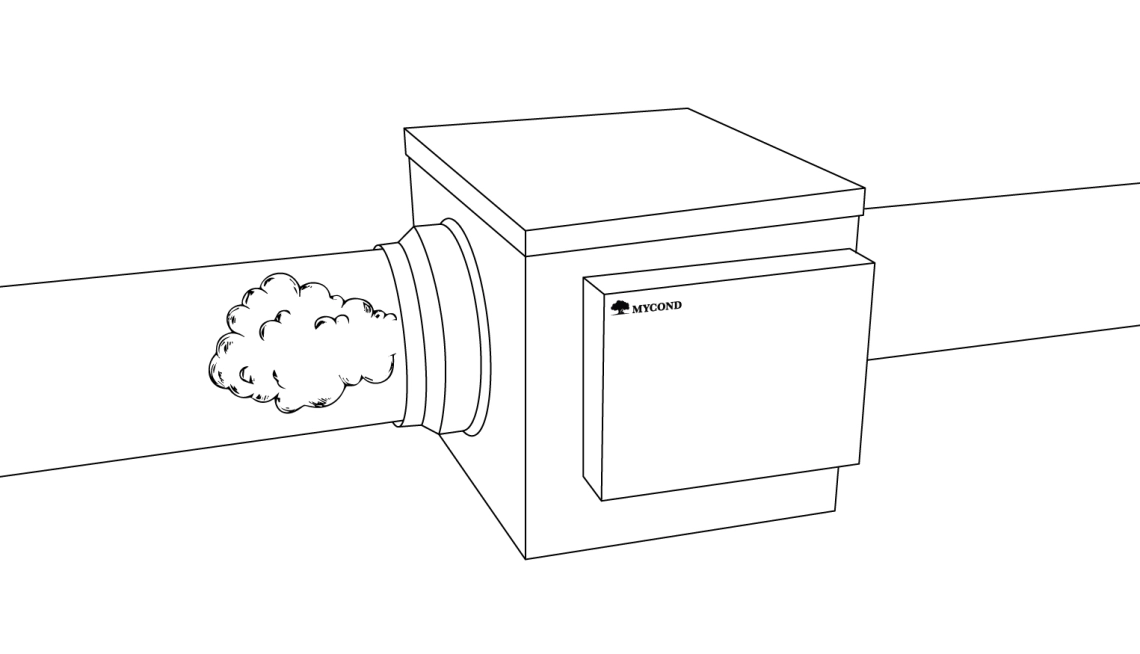 MHDM series steam duct humidifier, designed for under-ceiling installation, producing hot steam for killing bacteria.