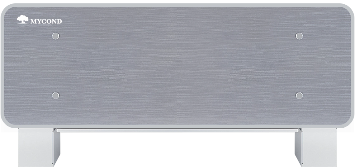 Sleek silver glass fan coil unit for efficient air conditioning.