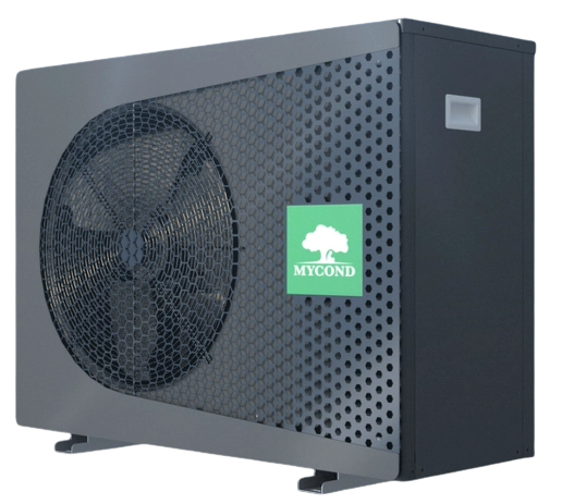 MyCond BeeThermic Monoblock heat pump installation options illustration.