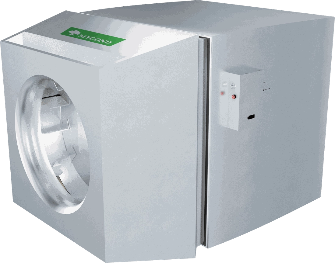 Mycond OXA-SK side discharge unit with round nozzle and condensate drain