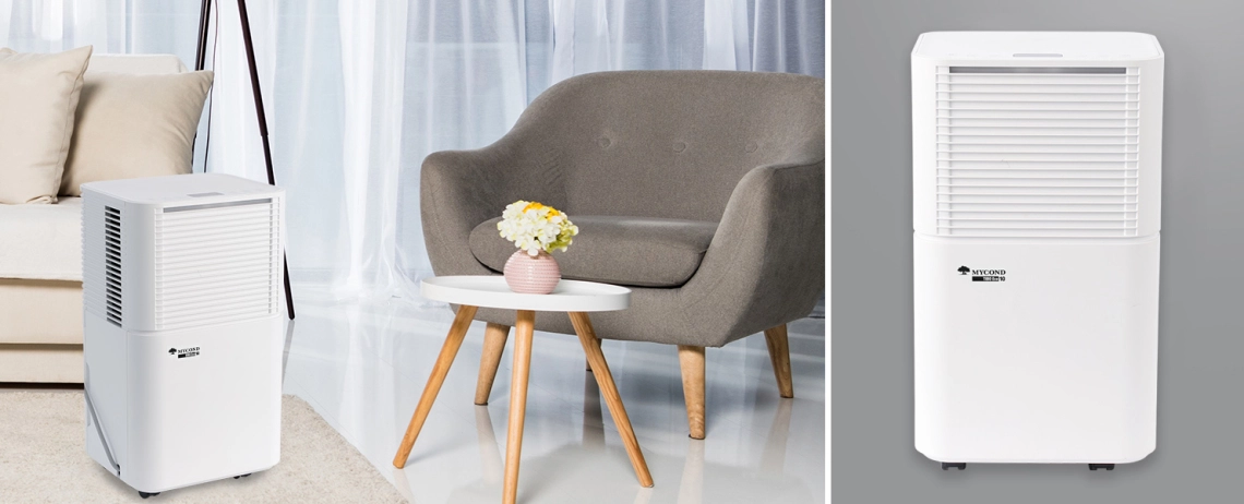 The Mycond TIBO Eco 10 is a compact residential air dehumidifier ideal for reducing humidity in living spaces.
