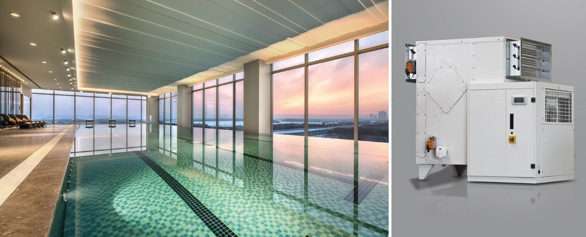 Modern pool air dehumidifiers for enhanced humidity control.