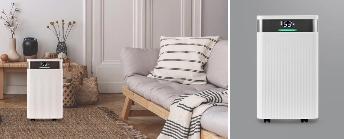 Compact MYCOND Tibo Eco 12 dehumidifier with Wi-Fi control, ideal for rooms up to 25 m².