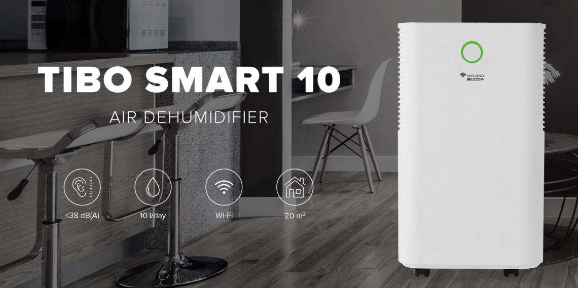 TIBO Smart 10 air dehumidifier with 10 L/day capacity and Wi-Fi control.