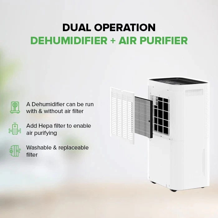 Compact Roomer Hepa 25 dehumidifier in a modern living space.
