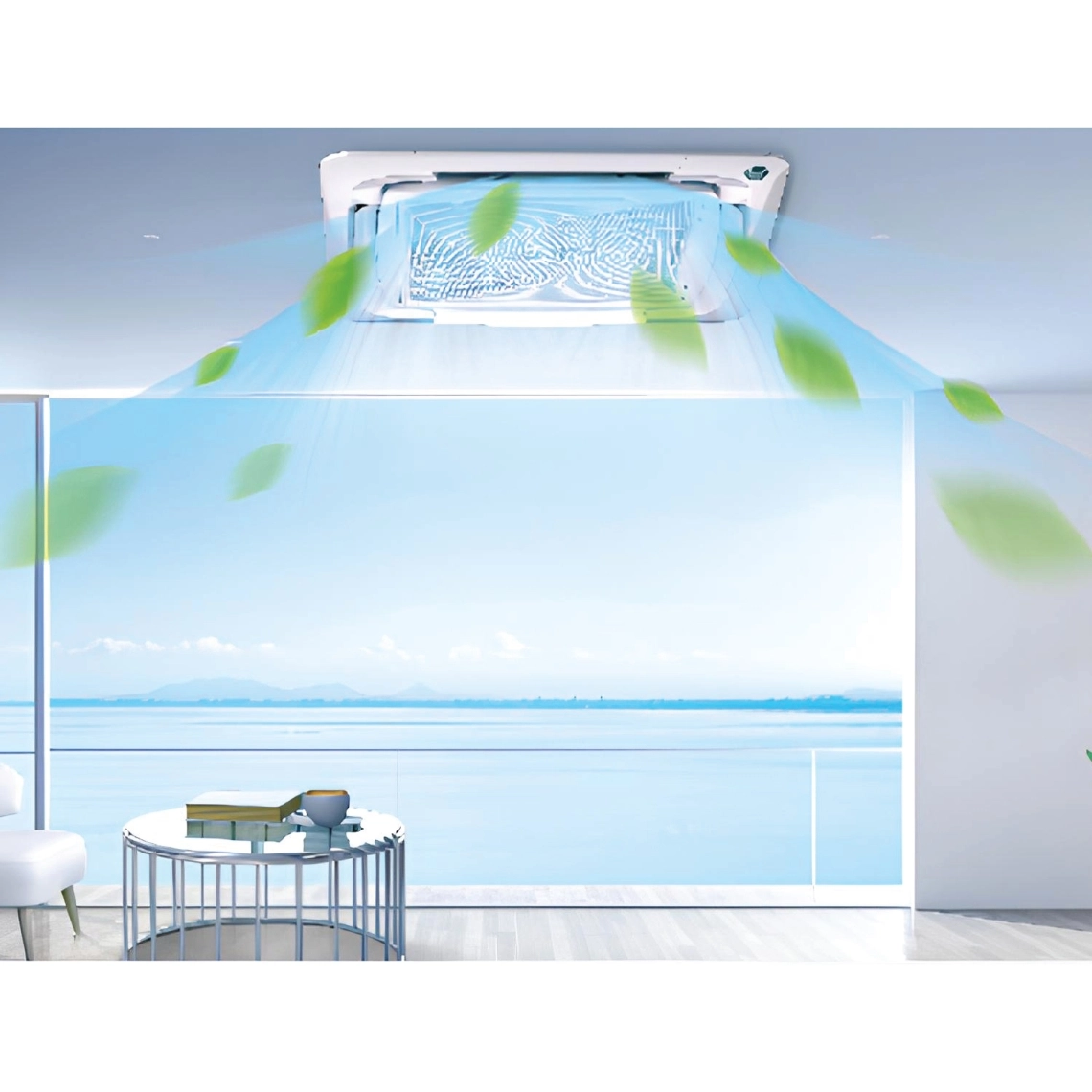 A modern round-way cassette for efficient air distribution.