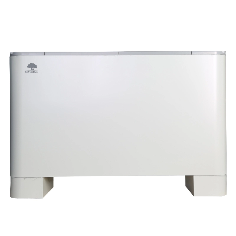 Modern floor-mounted fan coil unit with sleek design.