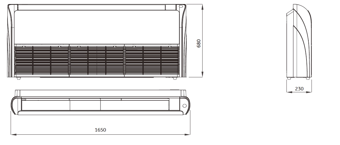 Ventilation unit with sleek and compact ceiling design.