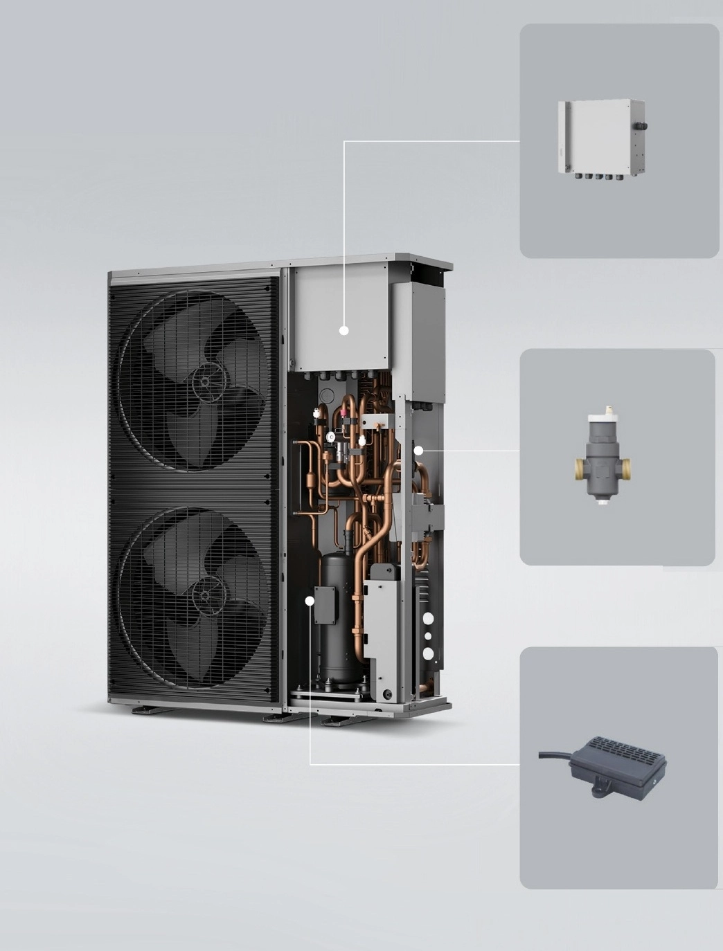 Mycond Aquaterra series heat pump with sealed automation compartment, refrigerant separator and leak sensor for enhanced safety