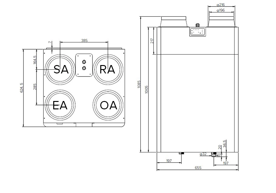 The MCFA series unit with high-efficiency EC fans and heat exchangers for enhanced energy saving and air purification.