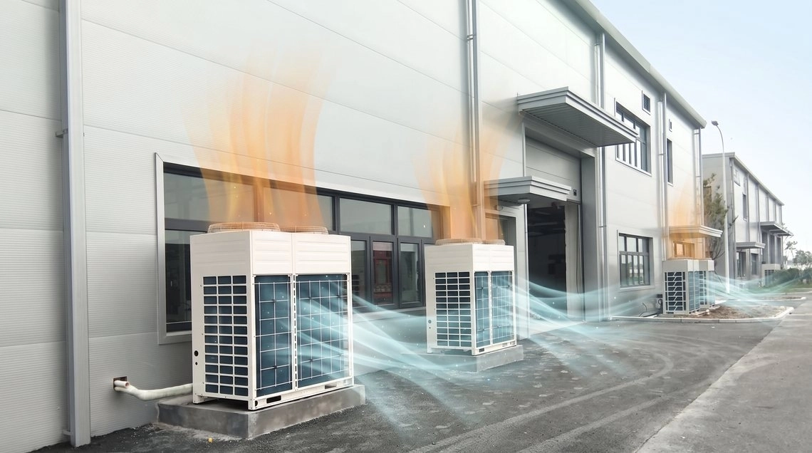 Mycond OXA-N outdoor units installed beside an industrial building