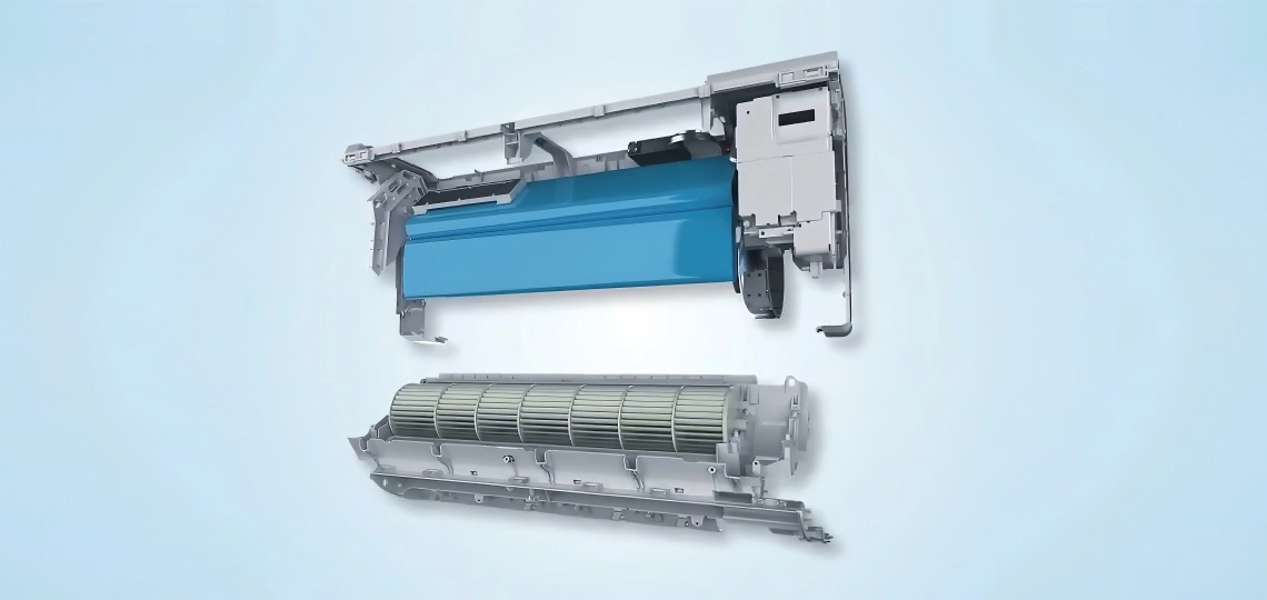Sleek wall-mounted air conditioner design.