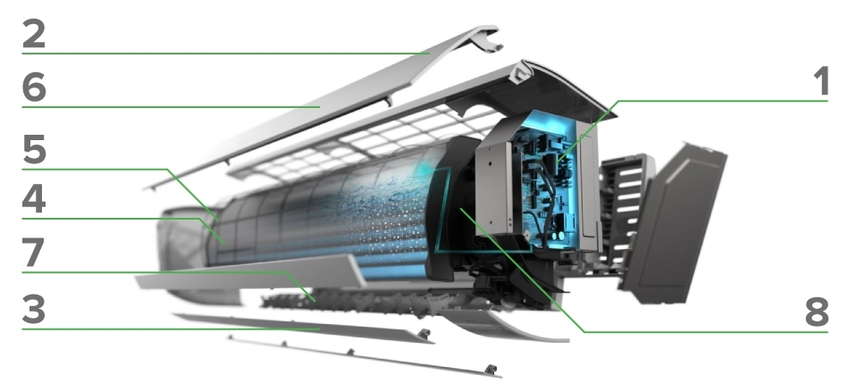 Diagram of the MHW series wall-mounted fan coil system.