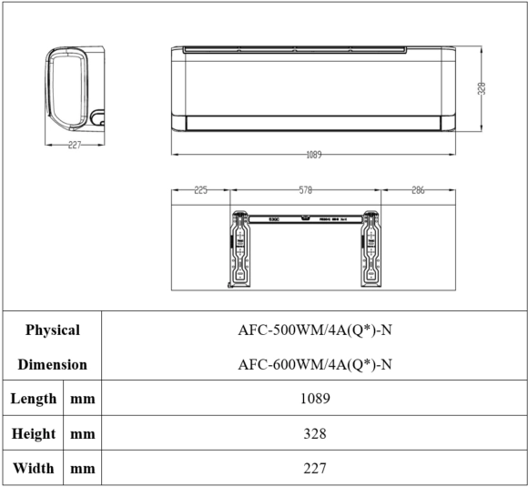 Wall-mounted fan coil units MHW Q Overall dimensions 2
