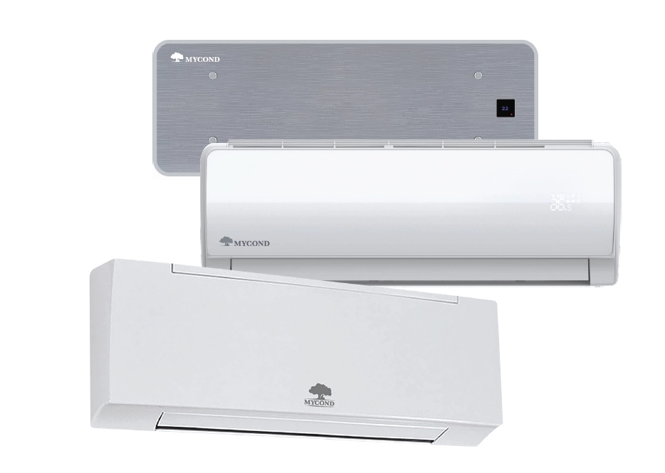 A wall-mounted fan coil unit with remote control.