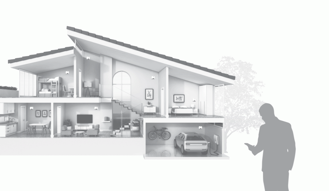Graphic illustrating the use of a Wi-Fi relay for home automation control.