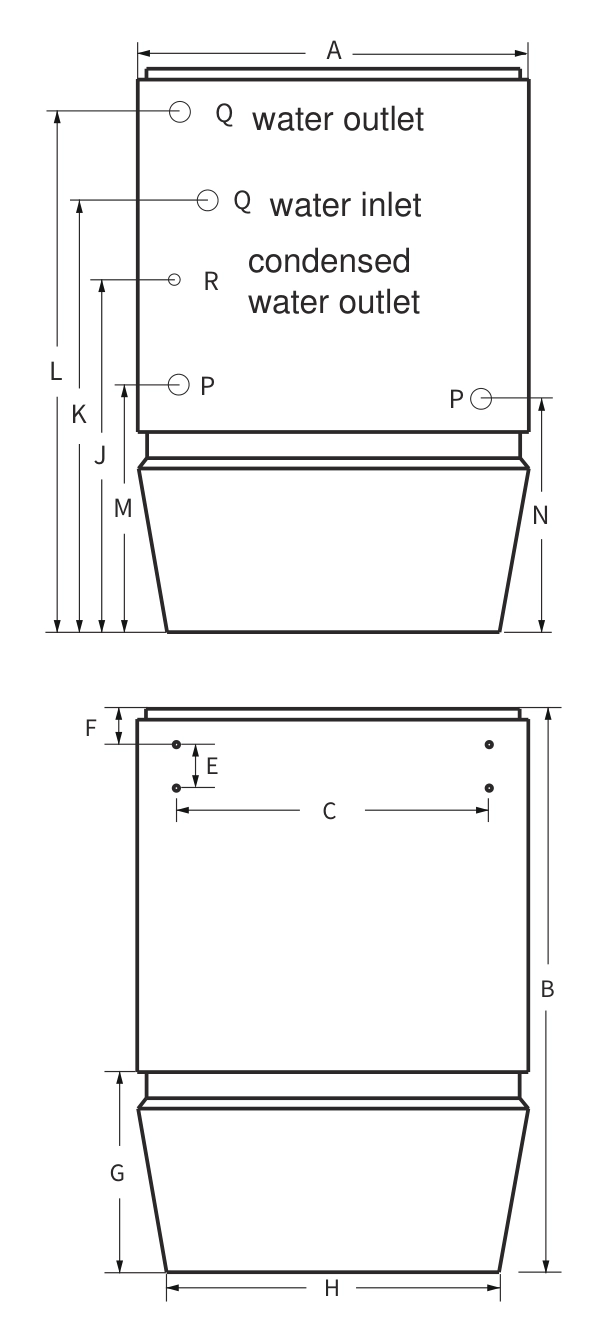 Dimensional drawing of the Mycond OXA-DK unit with callouts